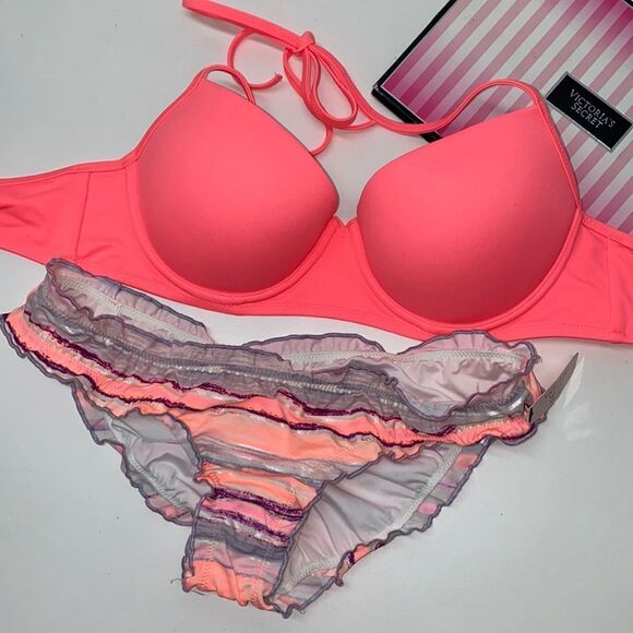 🔥VICTORIA SECRET SWIMSUIT 2 pc top 36B push-up bottom XS New #7 - Picture 1 of 7